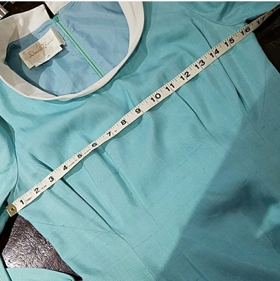 Vintage DRESS David Barr Maxi EVENING Long sleeve LIGHT BLUE WHITE - Picture 8 of 9